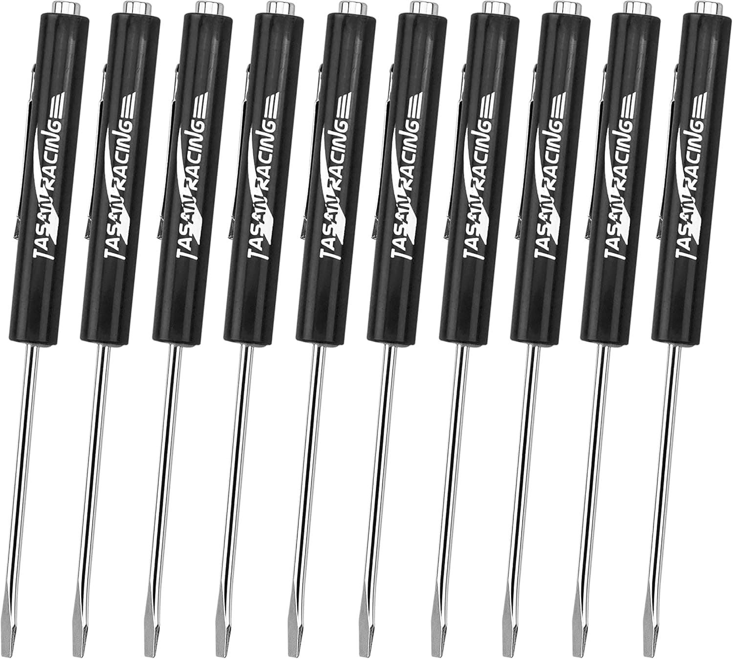 TASAN RACING 10Pcs Mini Tops and Pocket Clips Pocket Screwdriver Strong Magnetic Slotted Screwdriver Black