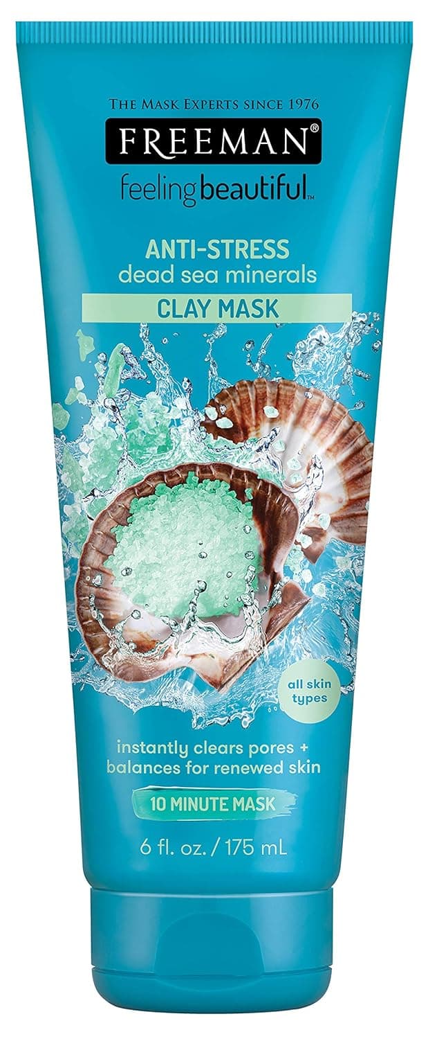 Freeman Anti-Stress Clay Facial Mask with Dead Sea Minerals, Balancing and Clearing Beauty Face Mask, 6 oz, 2 Pack