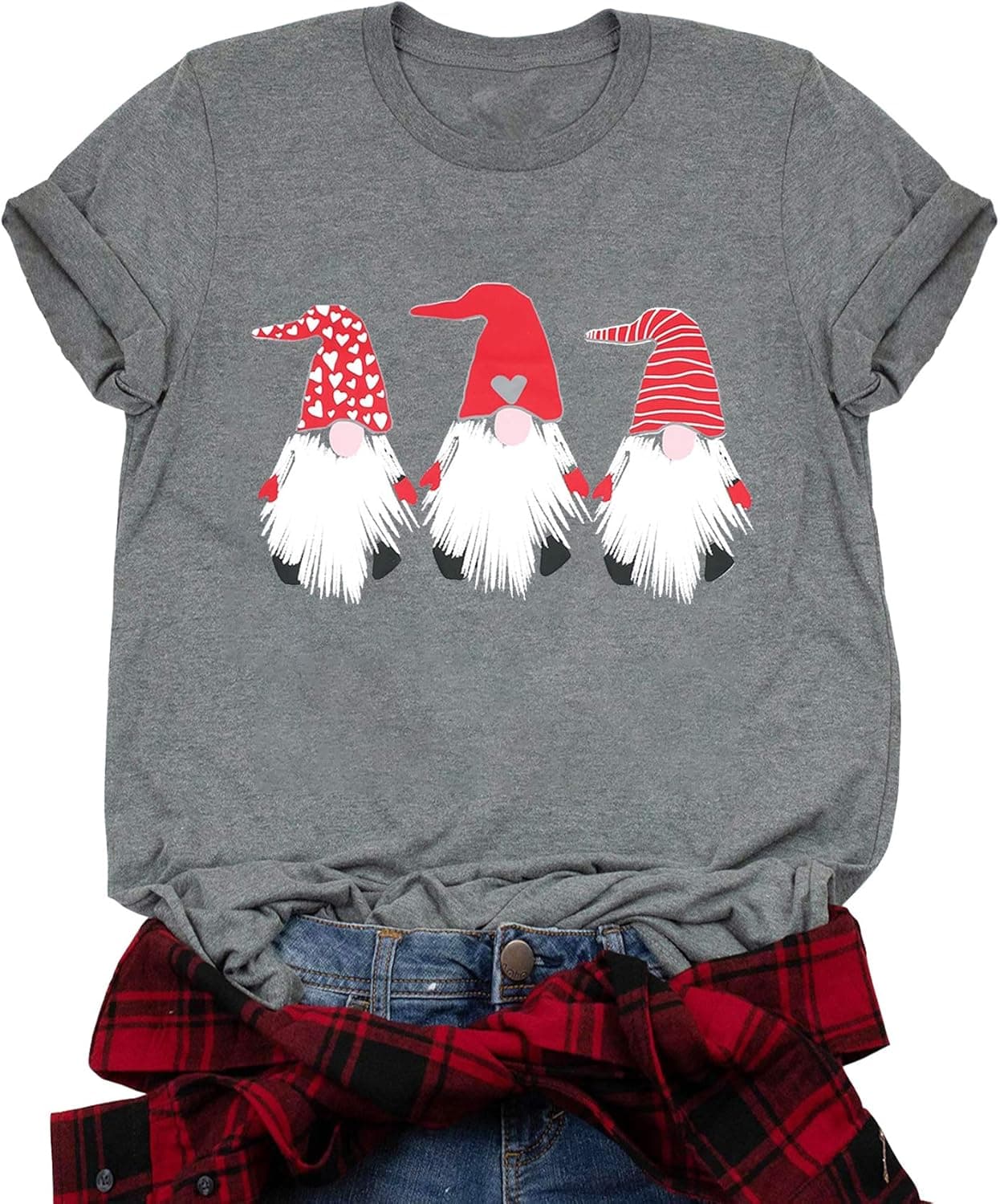 Valentine's Day T-Shirt Women Gnomes Print Shirt Love Heart Graphic Shirts Lover Gift Tshirt Couple Tee Top