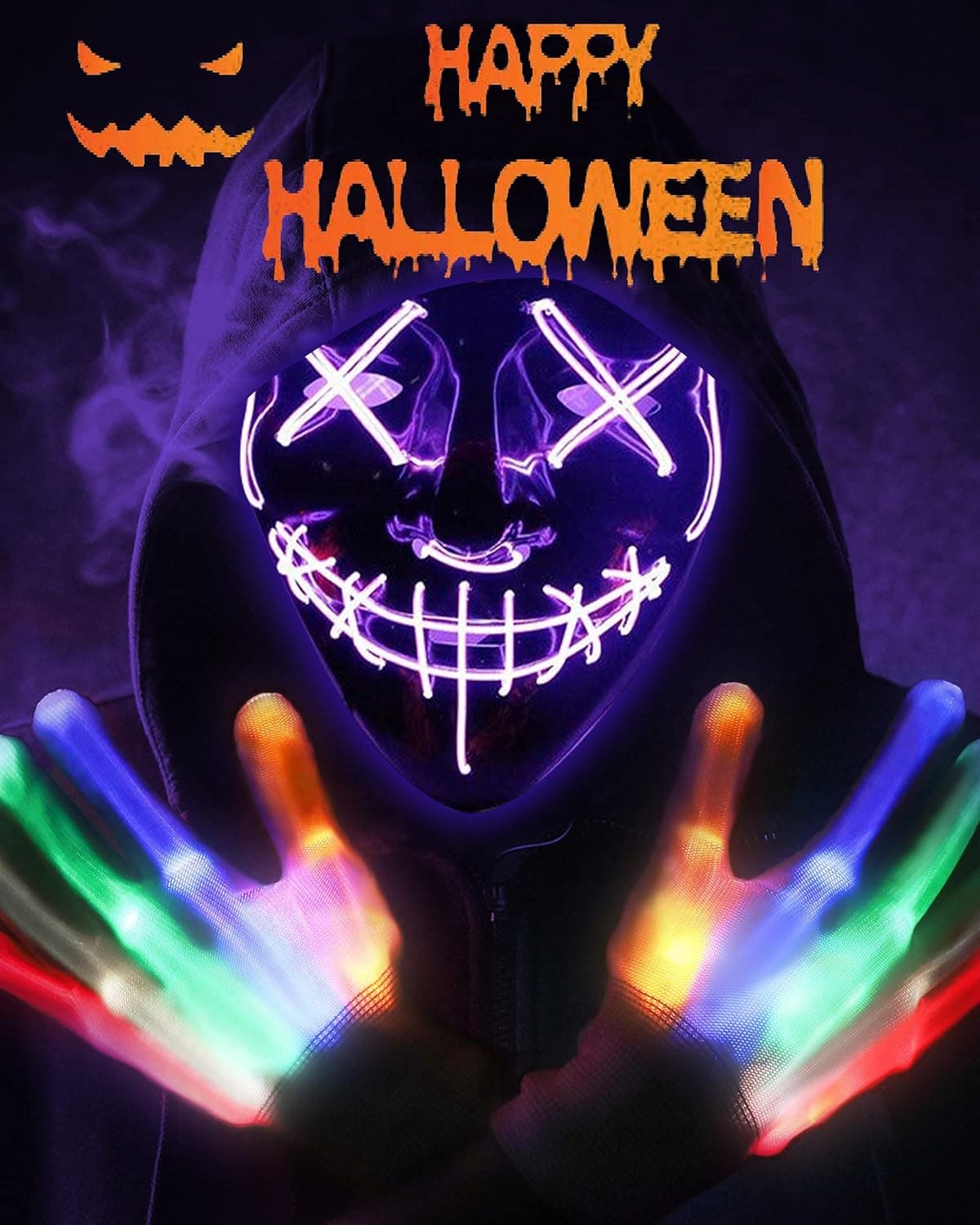 SOLOEVER Halloween Led Light Up Mask, Purge Mask, Scary Mask Cosplay Led Costume Mask for Kids, Men & Women with EL Wire Light up for Halloween, Festival Party, Masquerade, Carnival, Purple New