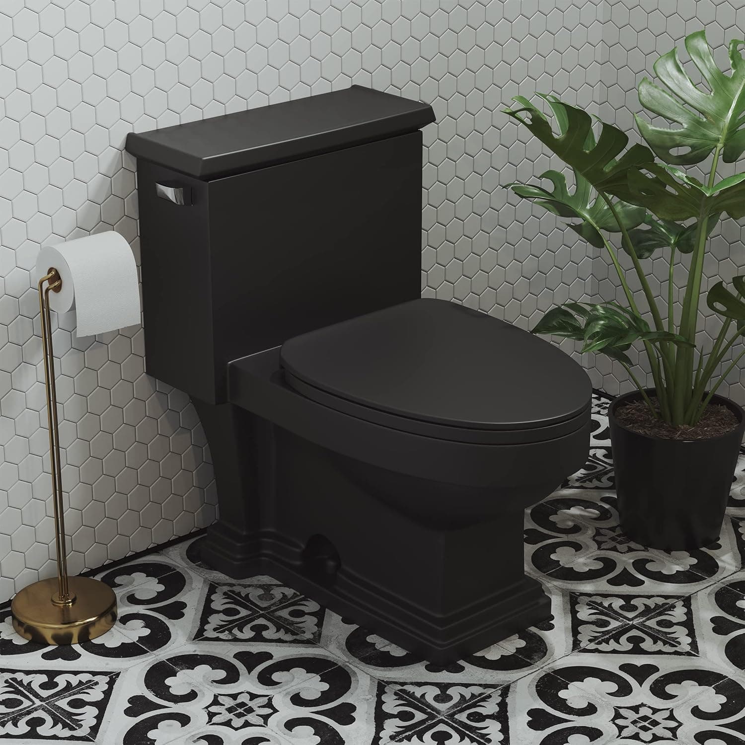 Swiss Madison Well Made Forever SM-1T114MB, Voltaire One-Piece Elongated Toilet Left Side Flush Handle 1.28 gpf in Matte Black