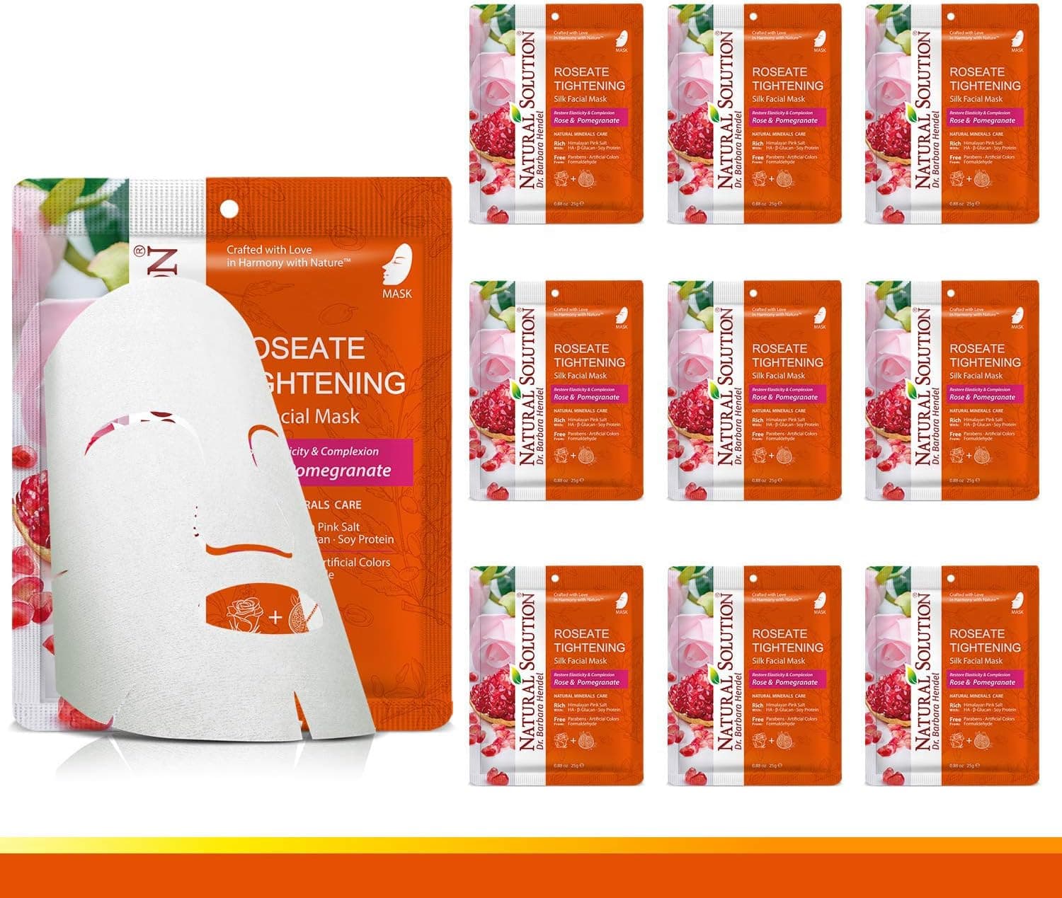 Natural Solution Roseate Tightening Silk Facial Mask With Rose & Pomegranate,Deep Pore Cleansing Face Mask,Instant Brightening and Hydrating - 10 PK