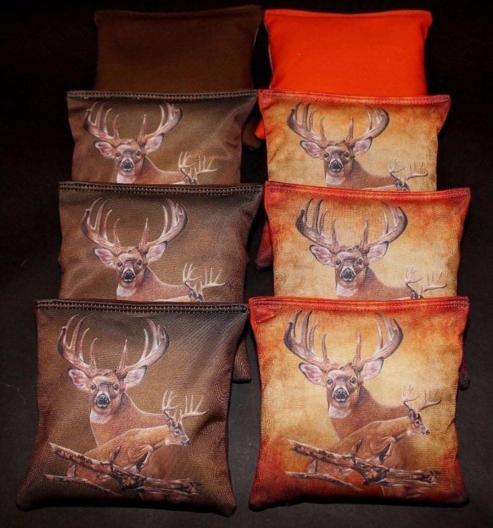 BackYardGamesUSA Resin Filled Deer Buck Hunting Fishing Camo Custom Set of 8 Weatherproof Cornhole Bags B141