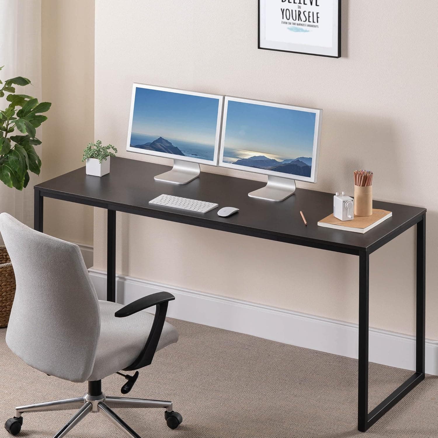 ZINUS Jennifer 63 Inch Black Frame Desk / Computer Workstation / Office Desk / Easy Assembly, Deep Espresso