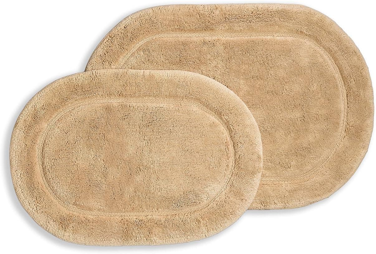 BLUENILEMILLS BNM Premium Quality Cotton Textured Oval Bath Mat Rug for Luxury Shower & Bathroom, 2-Piece Non-Slip Hotel Style Rug, Large & Small Bath Rug Set, Durable Solid by Blue Nile Mills