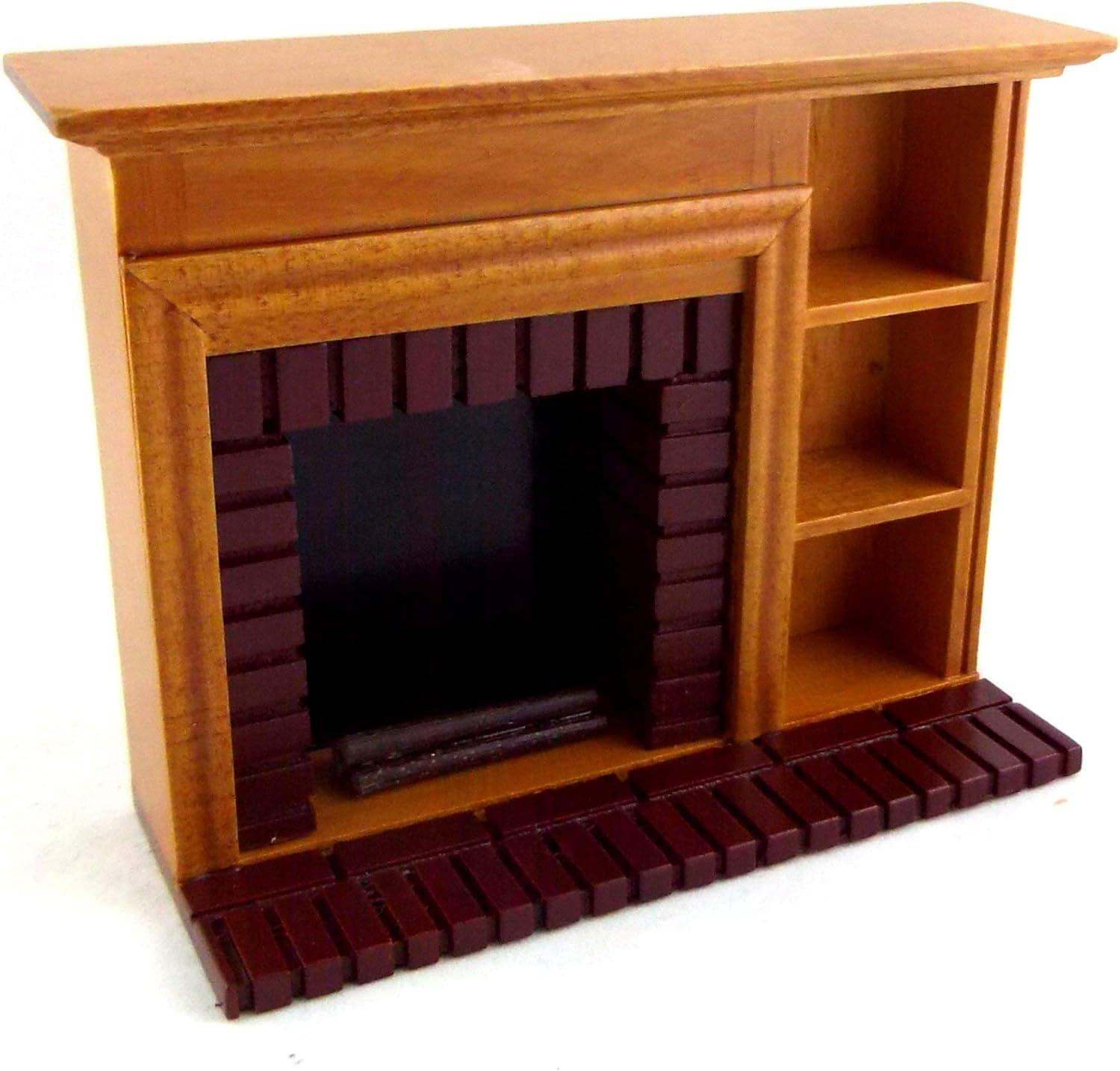 Dollhouse Miniature Furniture Walnut Red Brick Fireplace with Shelves