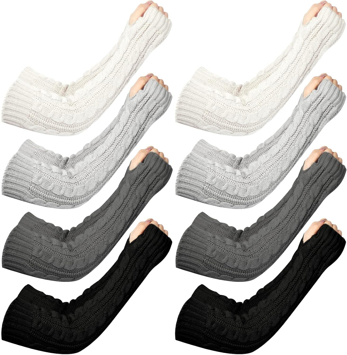 JaGely 8 Pairs Arm Warmers Long Fingerless Gloves Knit Wrist Warmers with Thumb Hole Gloves Mittens for Women Girls