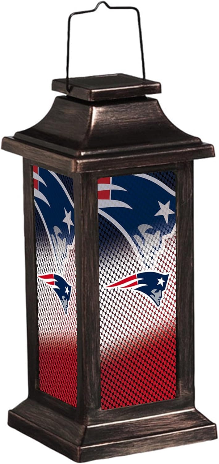 Team Sports America New England Patriots Solar-Powered Outdoor Safe Hanging Garden Lantern