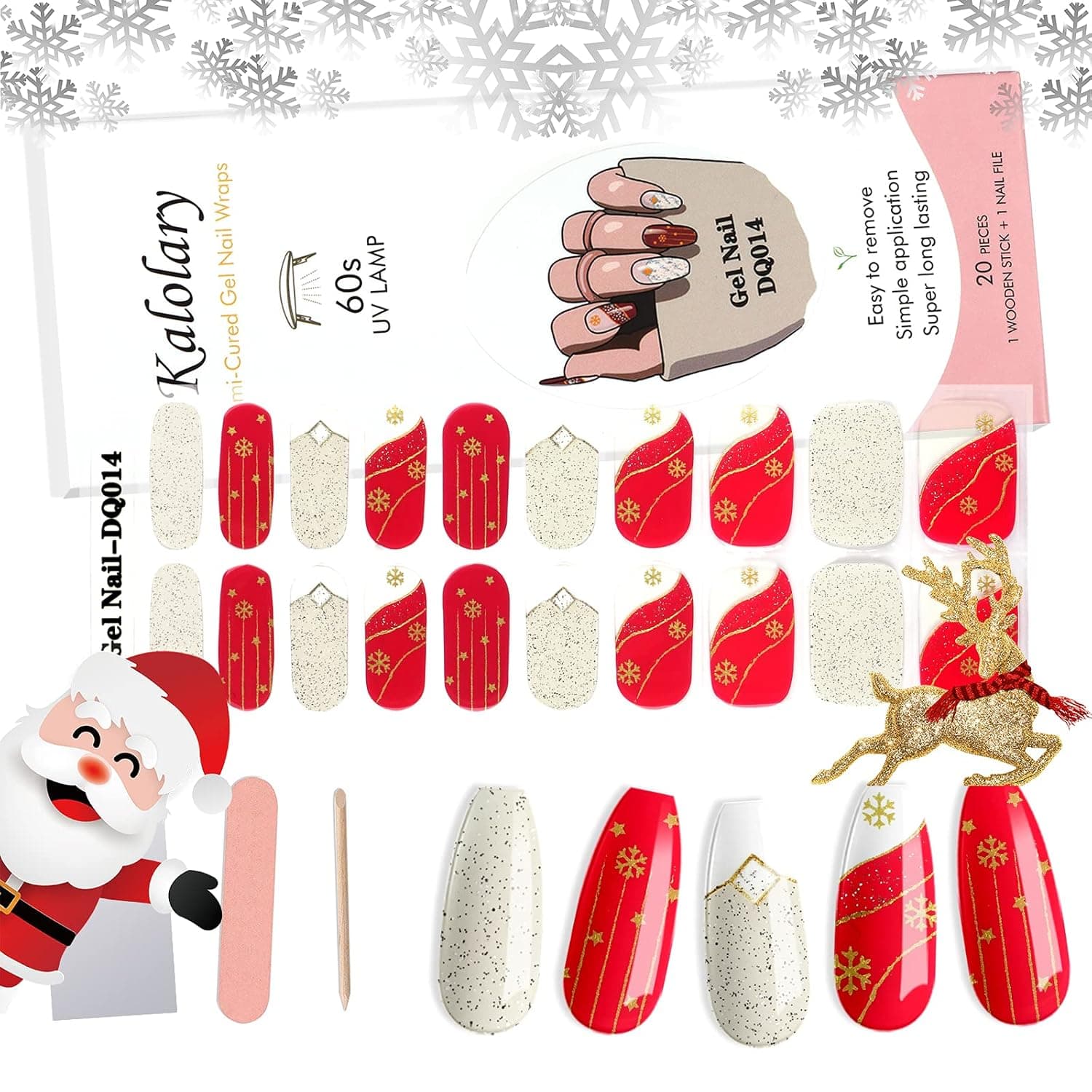 20PCS Semi Cured Gel Nail Polish Strips, Kalolary Full Cover Real Gel Nail Stickers Self Adhesive Gel Polish Decals for Women Girls DIY Christmas Nail Art Supplies at Salon Home (UV/LED Lamp Required)