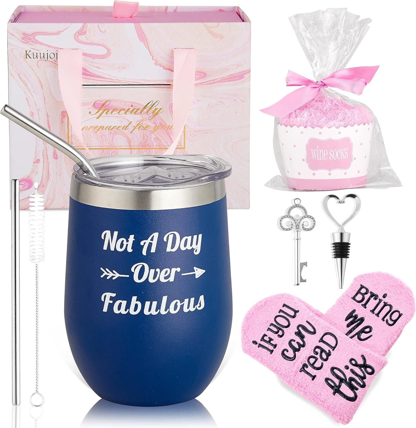 Kuujojo Birthday Gifts for Women, Not a Day Over Fabulous Wine Tumbler,Funny Best Unique Birthday Gifts Ideas for Her,Mom,Grandma,Sister,Daughter,Friend,BFF,Coworker.