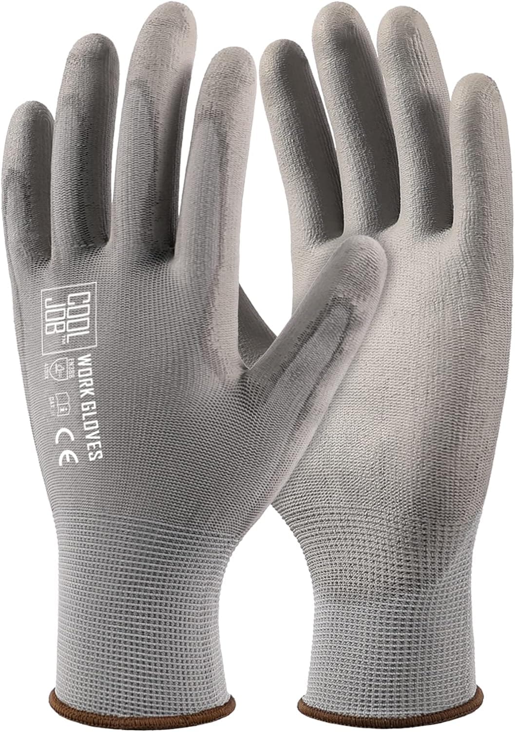 COOLJOB Safety Work Gloves PU Coated-12 Pairs, Ultra-lite Polyurethane Working Gloves for Men Women with Grip, 13 Gauge Seamless Knit for Warehouse Driver Worker, Bulk Pack Package, Medium Grey