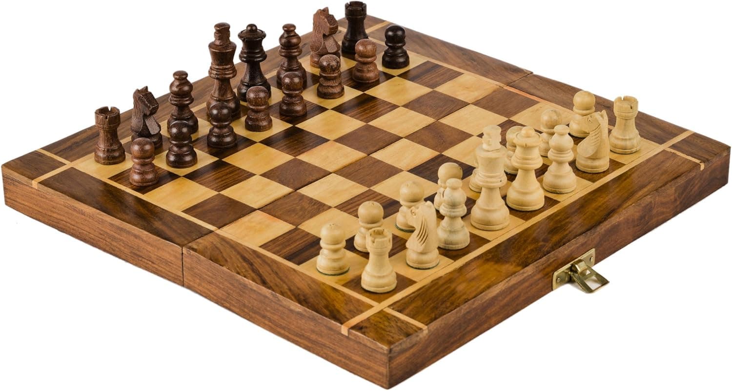 Rusticity® Wood Magnetic Chess Set with Folding Board and Chess Pieces | Handmade Chess Board Set| (10x10 in)