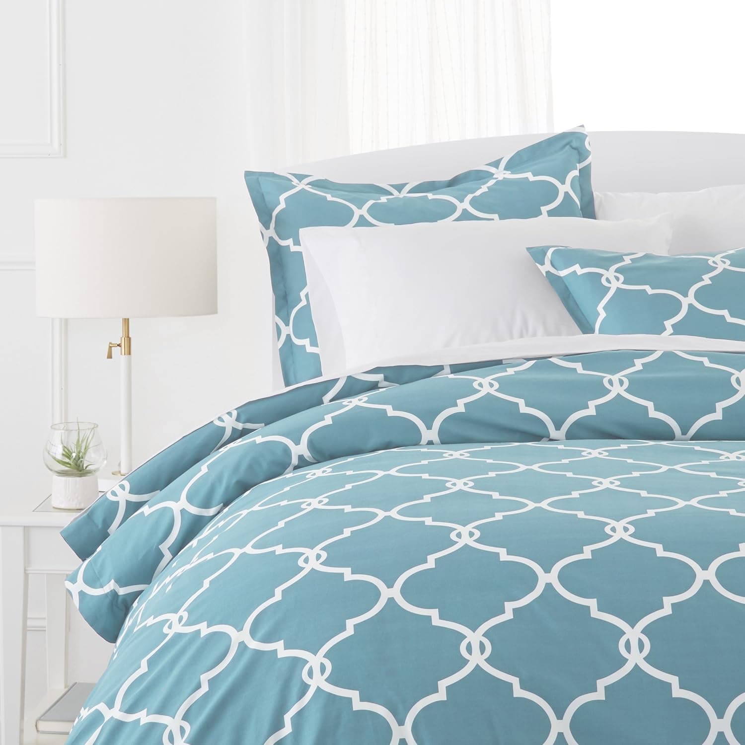 Amazon Brand – Pinzon 300 Thread Count 100% Cotton Percale Duvet Cover Set - King, Spa Blue
