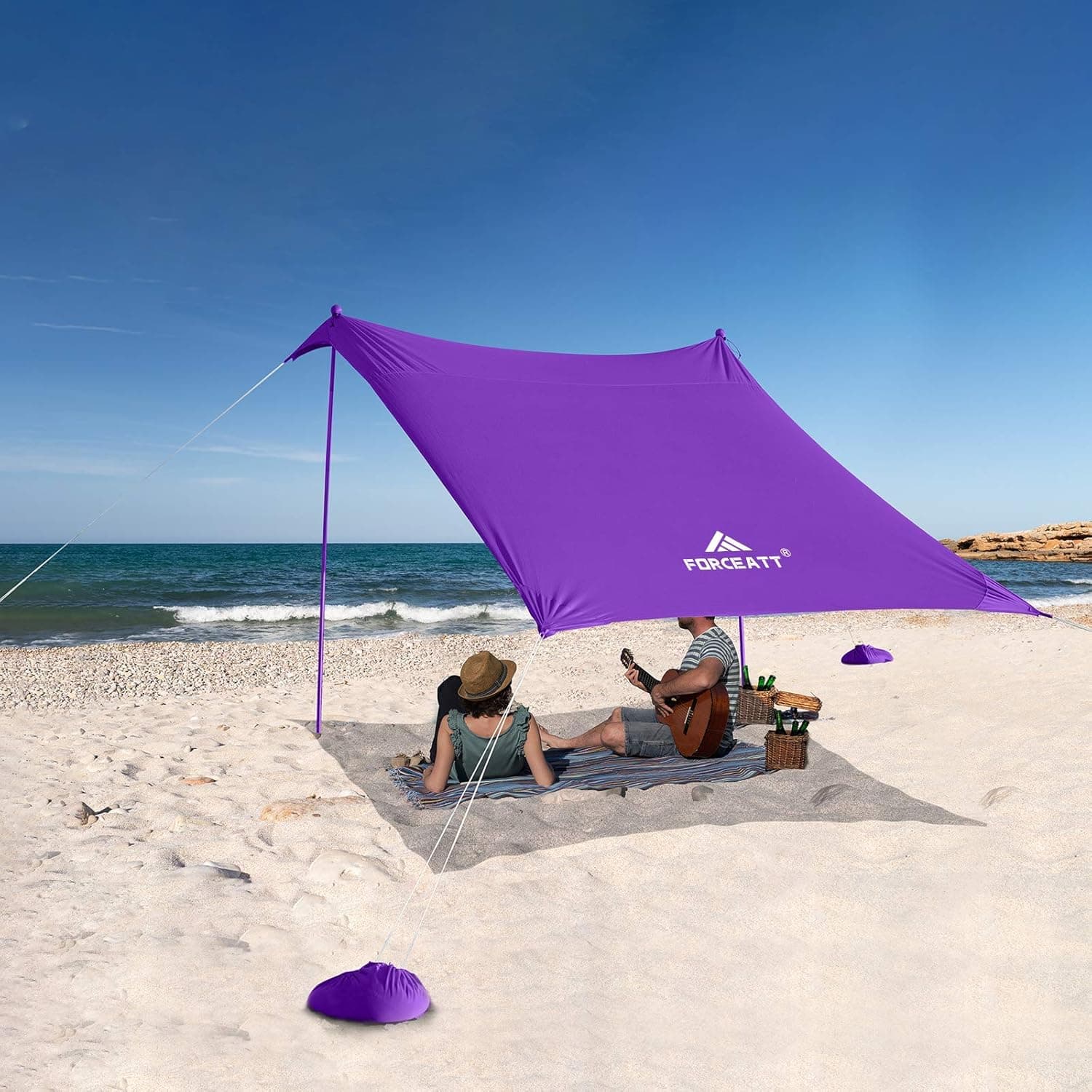 Forceatt Family Beach Tent, Sun Shelter with UPF 50+ Sun Protection (7 x 7ft 2 Aluminum Poles), Beach Shade with Ground Pegs, Reinforced Corners, for Camping Trips, Fishing, Backyard Fun Or Picnics