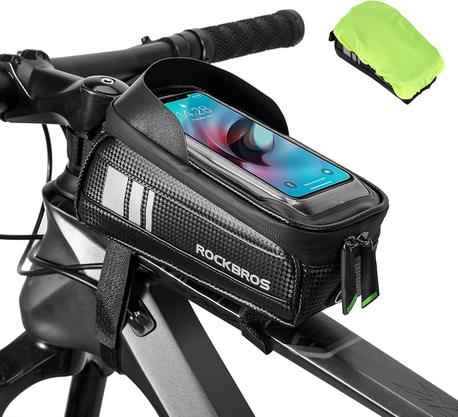 ROCKBROS Bike Phone Bag Waterproof Bicycle Frame Bag Pannier Top Tube Touch Screen Cycling Phone Case Holder for iPhone X XS 8 7 Plus Cellphone Below 6.5 Inches