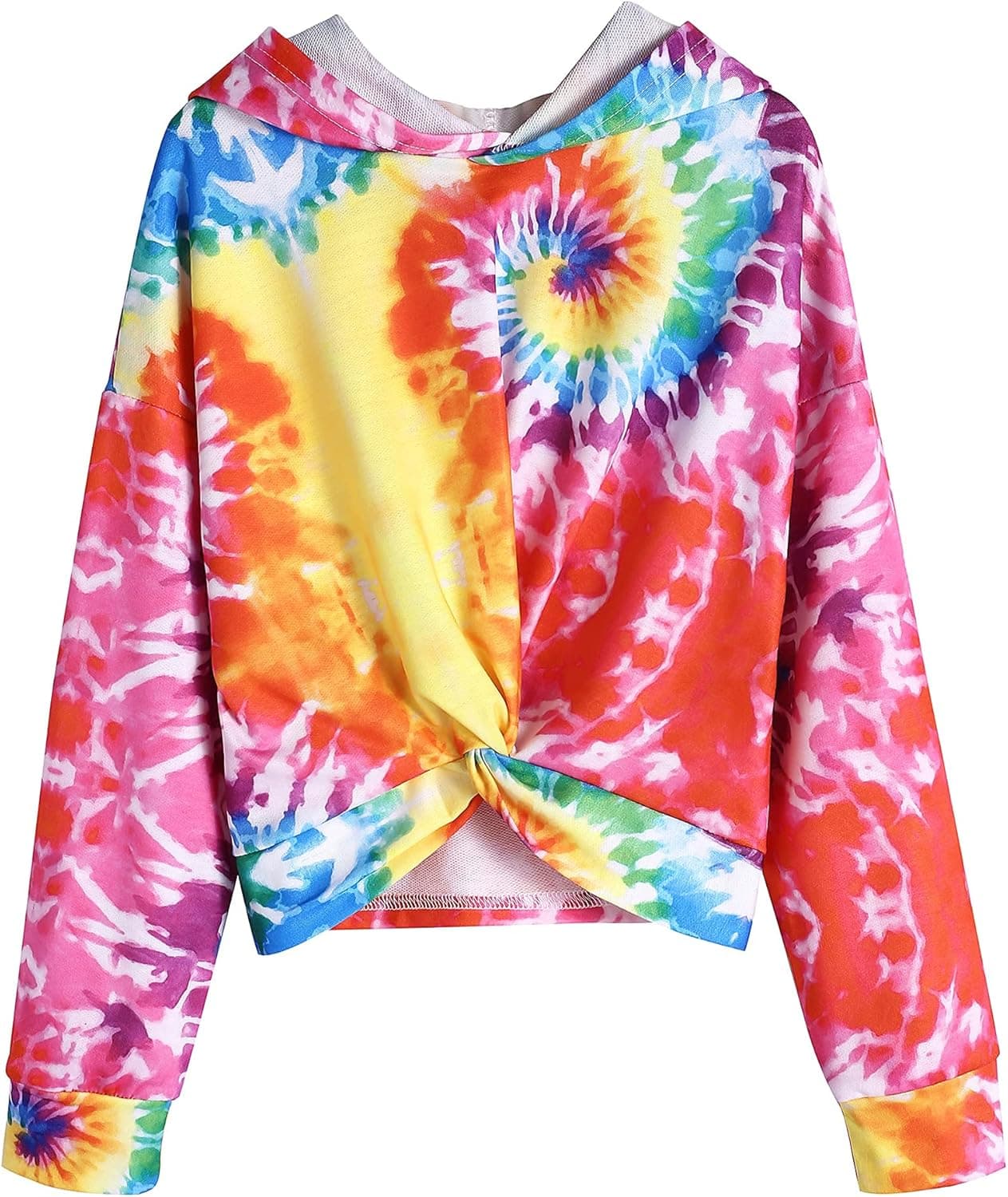 Hopeac Girls Sweatshirt Tie Dye Casual Twist Front Long Sleeve Tops Hoodie Pullover
