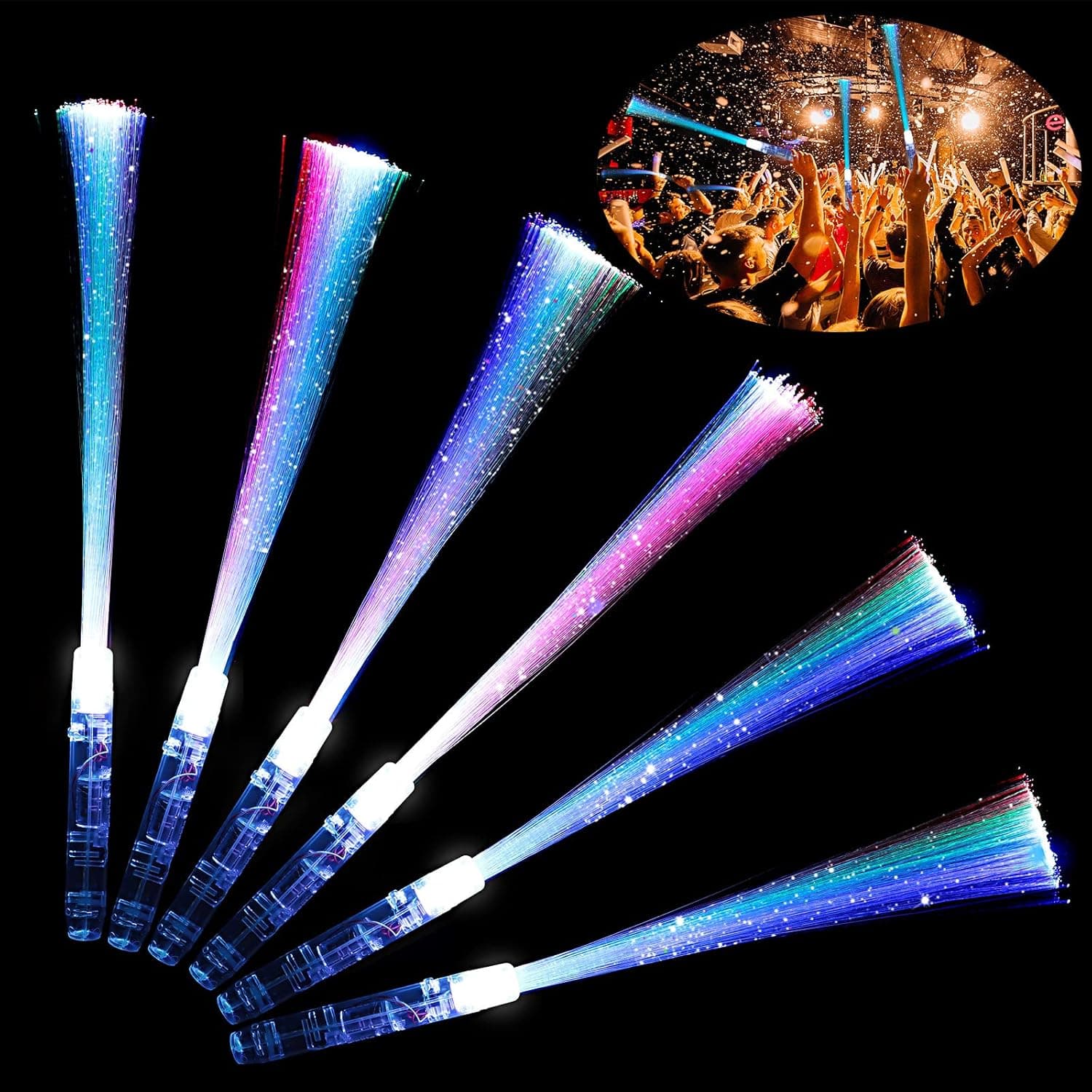 6 Pieces Fiber Optic Wand Glow Fiber Light Up Wands Flashing LED Light Fairy Stick Toy Wands Battery Operated Glow Sticks Fun Light up Birthday Party Goodie Fillers (Clear)