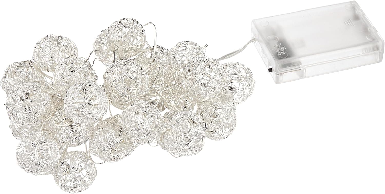 Excelvan Battery Operated 3M/10FT 30LEDs Copper Wire Globe Ball Warm White Fairy LED String Light Indoor Outdoor Decoration for Bedroom Patio Garden Gate Yard Party Wedding HG-C009 (Silver)