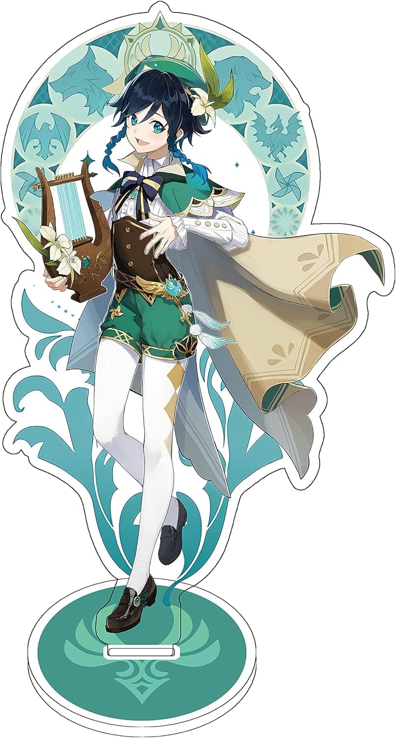 WXDGLL Genshin Impact Party Supplies Venti Figure Cake Topper, Game Theme Party Decorations Acrylic Stand Ornaments for Gaming Fans（7.8 inches）