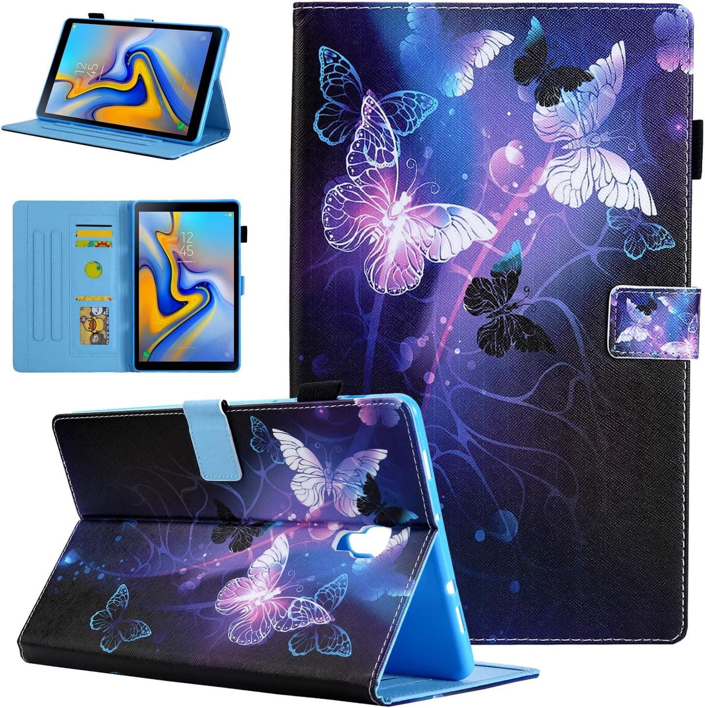 Case for Samsung Galaxy Tab A 10.5 2018 Model SM-T590, Alugs Full-Body Multi-Angle Viewing Protective PU Leather Folio Cute Cover for Samsung Galaxy Tab A 10.5 Inch, Purple Butterfly