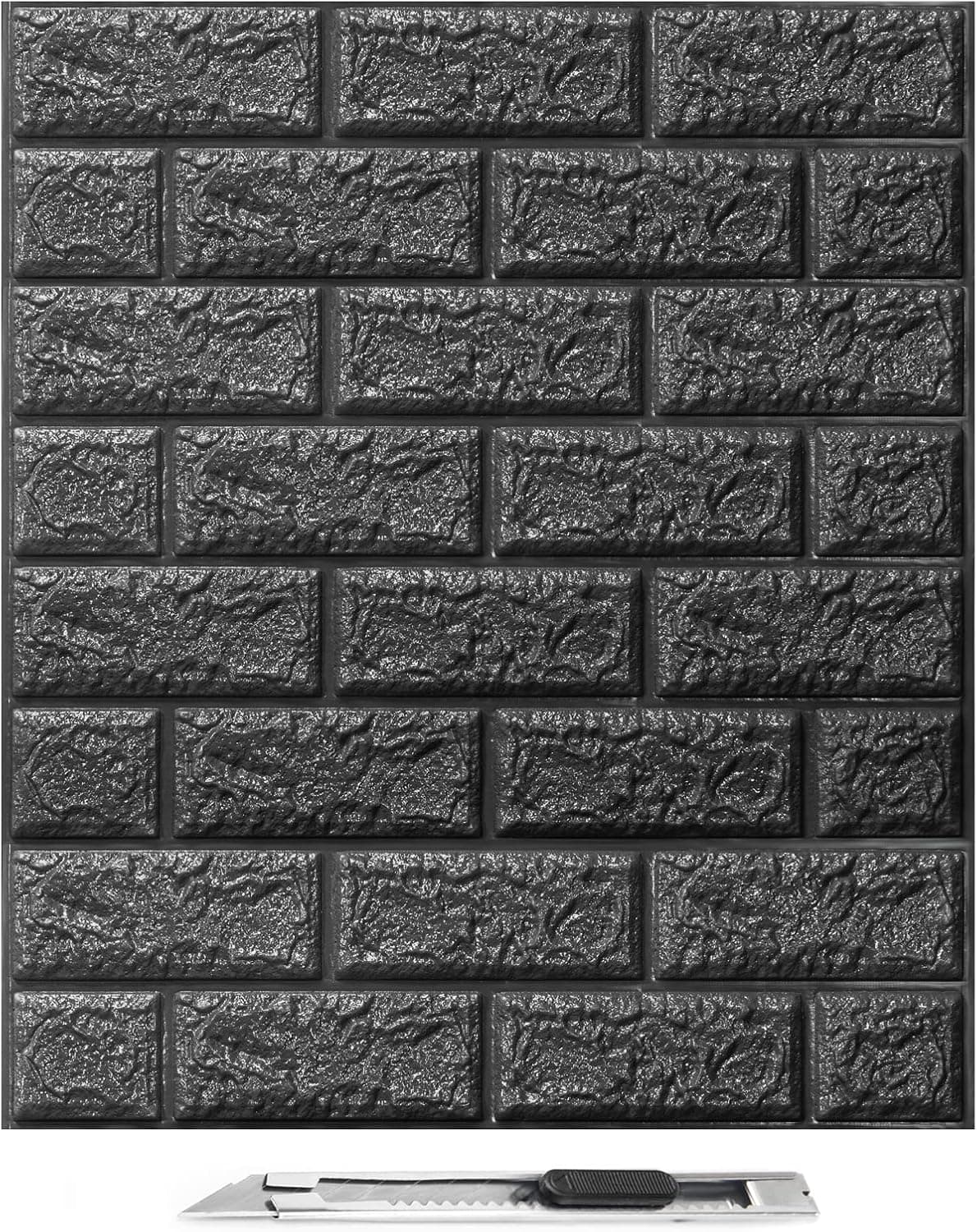Art3d 10 Pcs 3D Brick Wallpaper in Black, Faux Foam Brick Wall Panels Peel and Stick, Waterproof for Bedroom, Living Room, and Laundry Decor (14.5Sq.Ft)