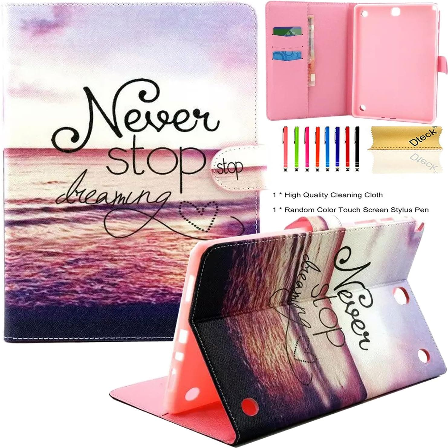Galaxy Tab A 9.7 2015 Case, SM-T550 Case, Dteck Cartoon Cute Kickstand Folio Fold Case with [Card Slots] Stylus Pen PU Leather Wallet Protective Cover for Samsung Galaxy Tab A 9.7 Inch(Never Stop)