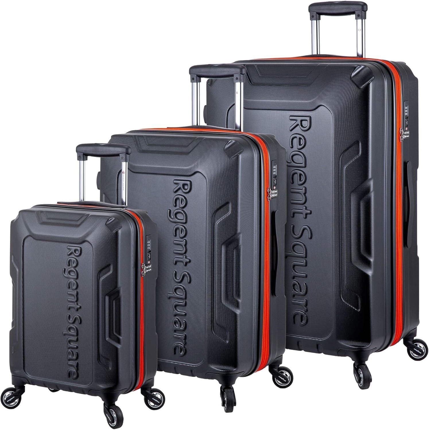 Regent Square Travel - Luggage Sets with Build-In TSA Lock and Spinner Goodyear Wheels – RS-CODE, 3 Pieces Hard Case Set (Black)