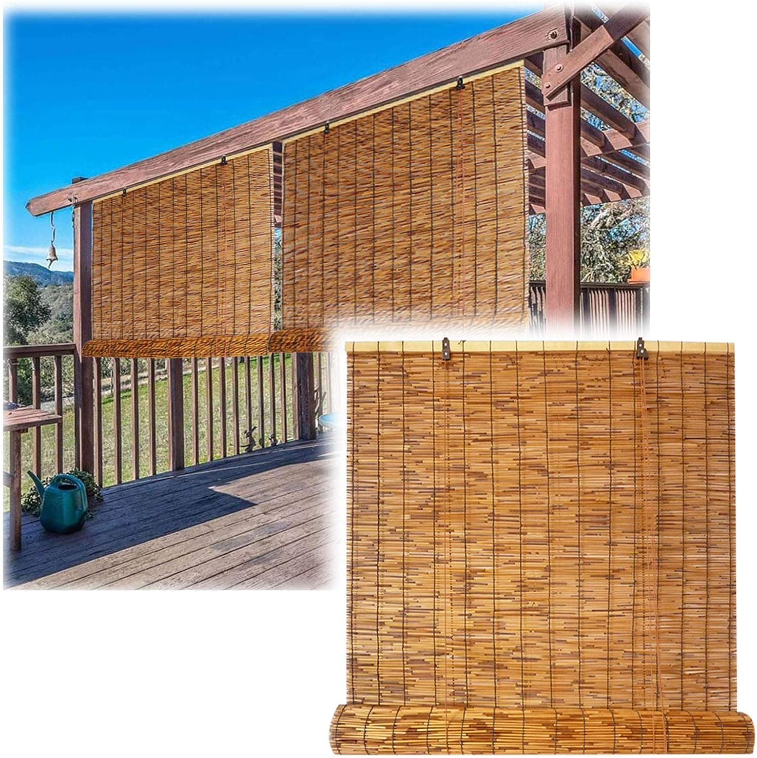 Sunshades Roller Window Blinds, Bamboo Roll Up Shades Privacy Screen for Outdoor Patios, Water Proof Blackout Reed Shades, 20 x 36in, Natural, Easy to Install