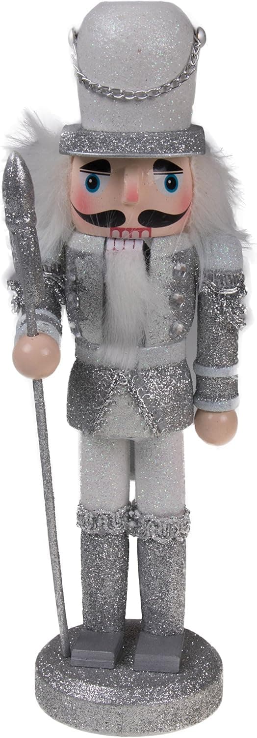 Clever Creations Silver Coat 10 Inch Traditional Wooden Nutcracker, Festive Christmas Décor for Shelves and Tables