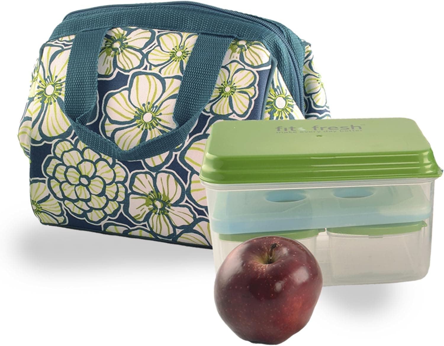 Charlotte Lunch Bag Kit with Lunch on the Go- Navy Green Roses