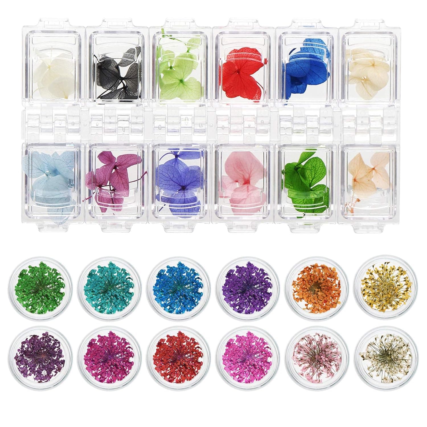 24 Grids Dried Flowers Nail Art Accessories, 24 Different Colorful Life Nail Flower Stickers for DIY Crafts Nails Decorations, Nail Salon Nail Decals Nail Design for Nail Treatment Resin Jewelry