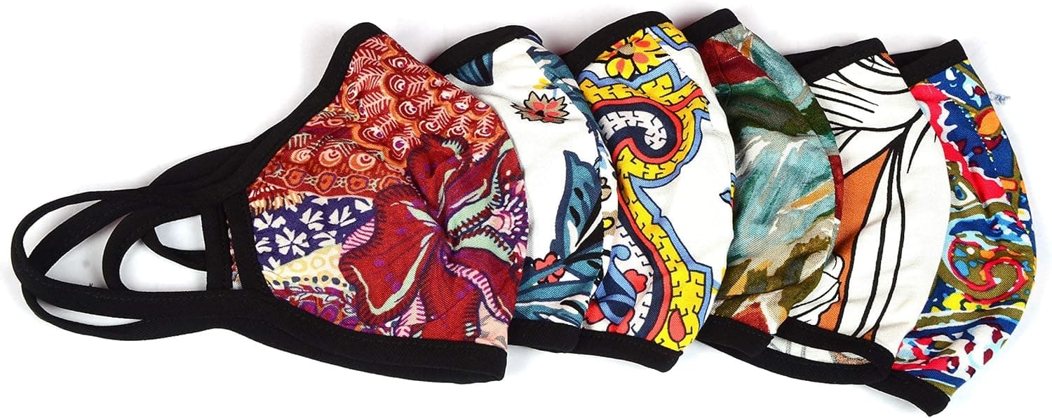 Double-layered Rayon Challis Fabric Masks with soft binding and no stress on ears, Washable Cloth Masks (Pack of 4 with 2 solid color and 2 Assorted prints)