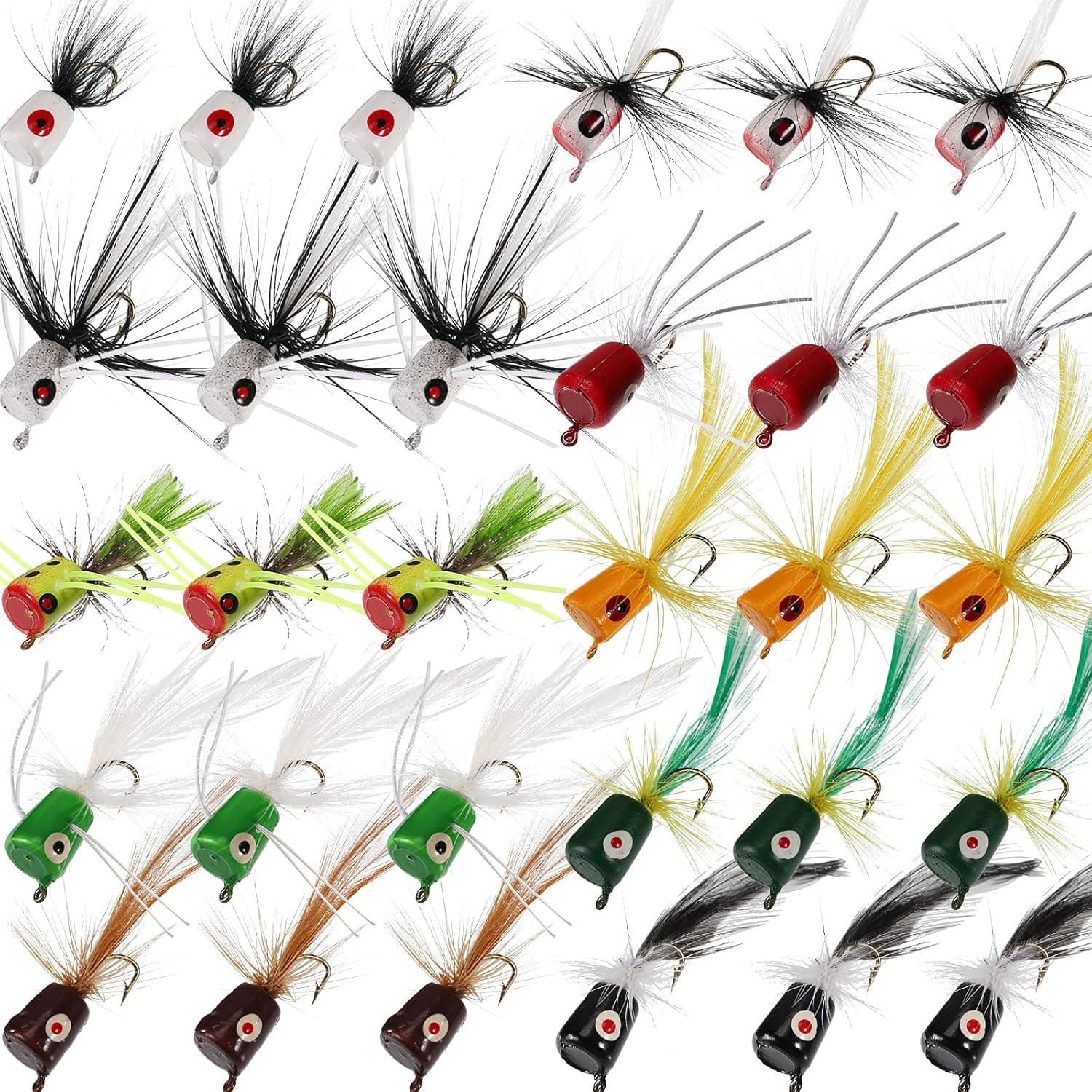 30 Pieces Fishing Lures Kit Bass Poppers Lures Colorful Fishing Bait Lures with Hooks for Freshwater Panfish Fishing Assortment