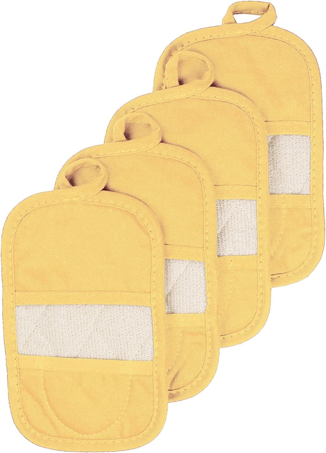 Ritz Royale Collection 100% Cotton Terry Cloth Mitz, Dual-Function Pot Holder/Oven Mitt Set, 4-Pack, Butter Yellow