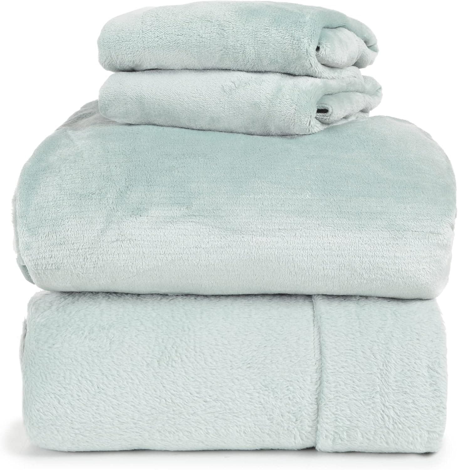 Spyder Plush Warm Fleece Sheets Set - Microfiber Flannel with Pillow Case, Flat Sheets, Fitted Sheets - King Ice Blue