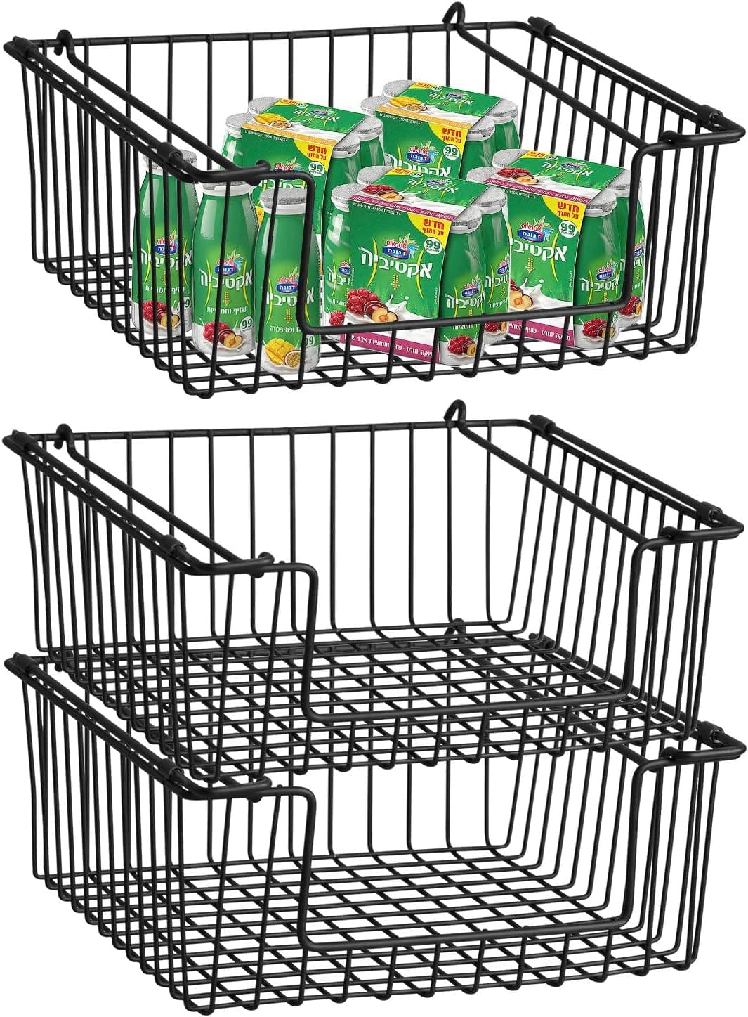 3 Pack Metal Wire Baskets, Dveda 10.5" x 10.1" x 4.1" Black Stackable Wire Storage Bins, Metal Wire Organizer Baskets With Handle for Kitchen, Laundry Room, Closets, Freezer, Bathrooms