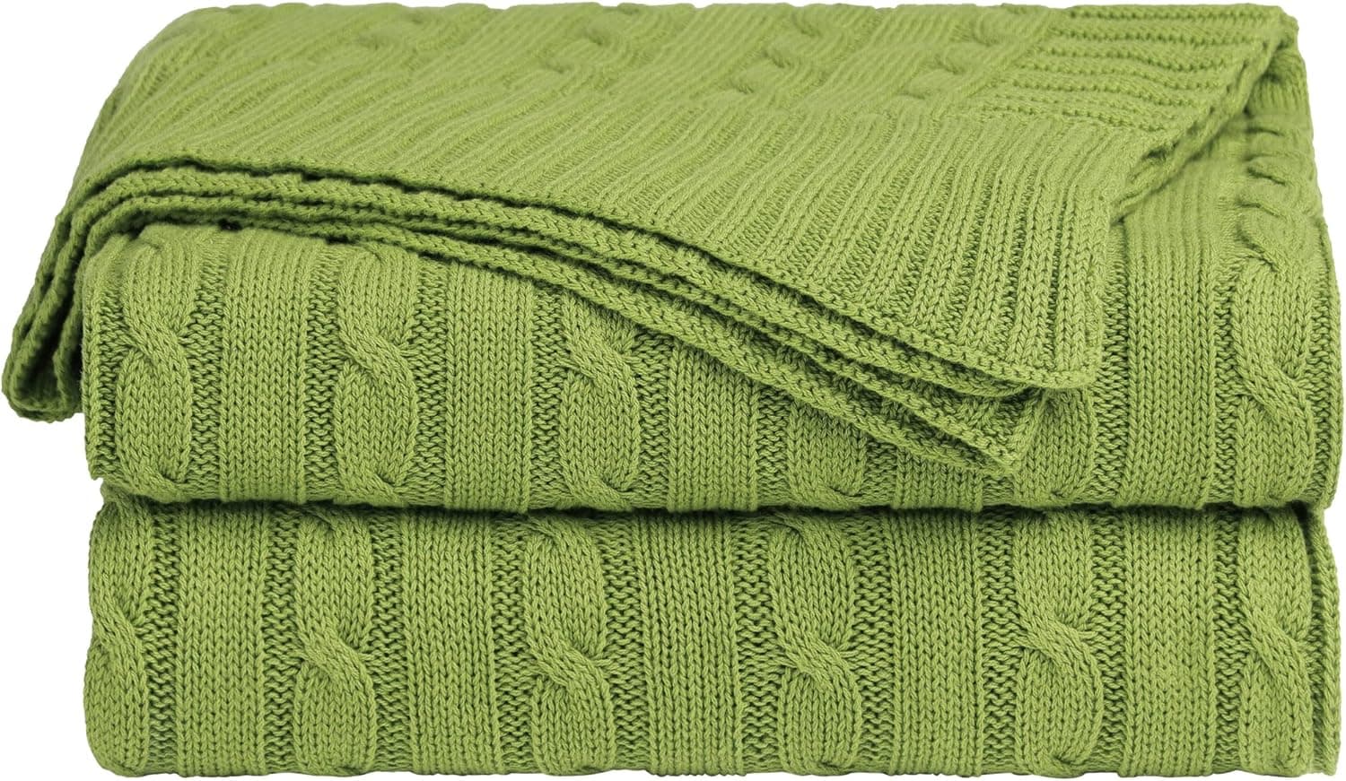 uxcell Cotton Cable Knit Throw Blanket Soft Throw Couch Covers Knitted Blankets for Sofa Bed, Green Throw(47" x 70")