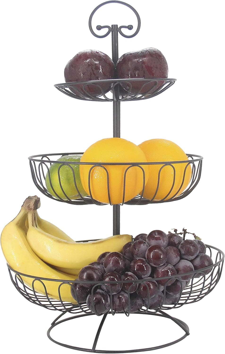 FOYO 3-Tier Fruit Basket Bowl, Countertop Fruit Stand Separable Hanging Basket for Vegetables, Snacks, Household Items - Metal Cast Iron Black