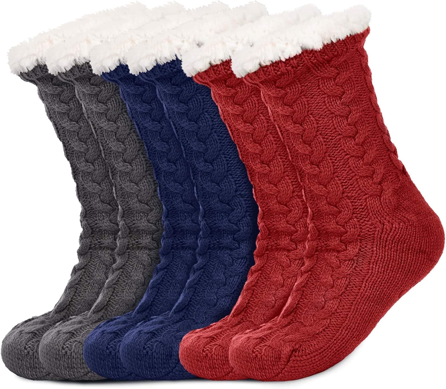 SATINIOR 3 Pairs Women's Winter Slipper Socks Soft Warm Cozy Fuzzy Fleece-lined Slipper Socks