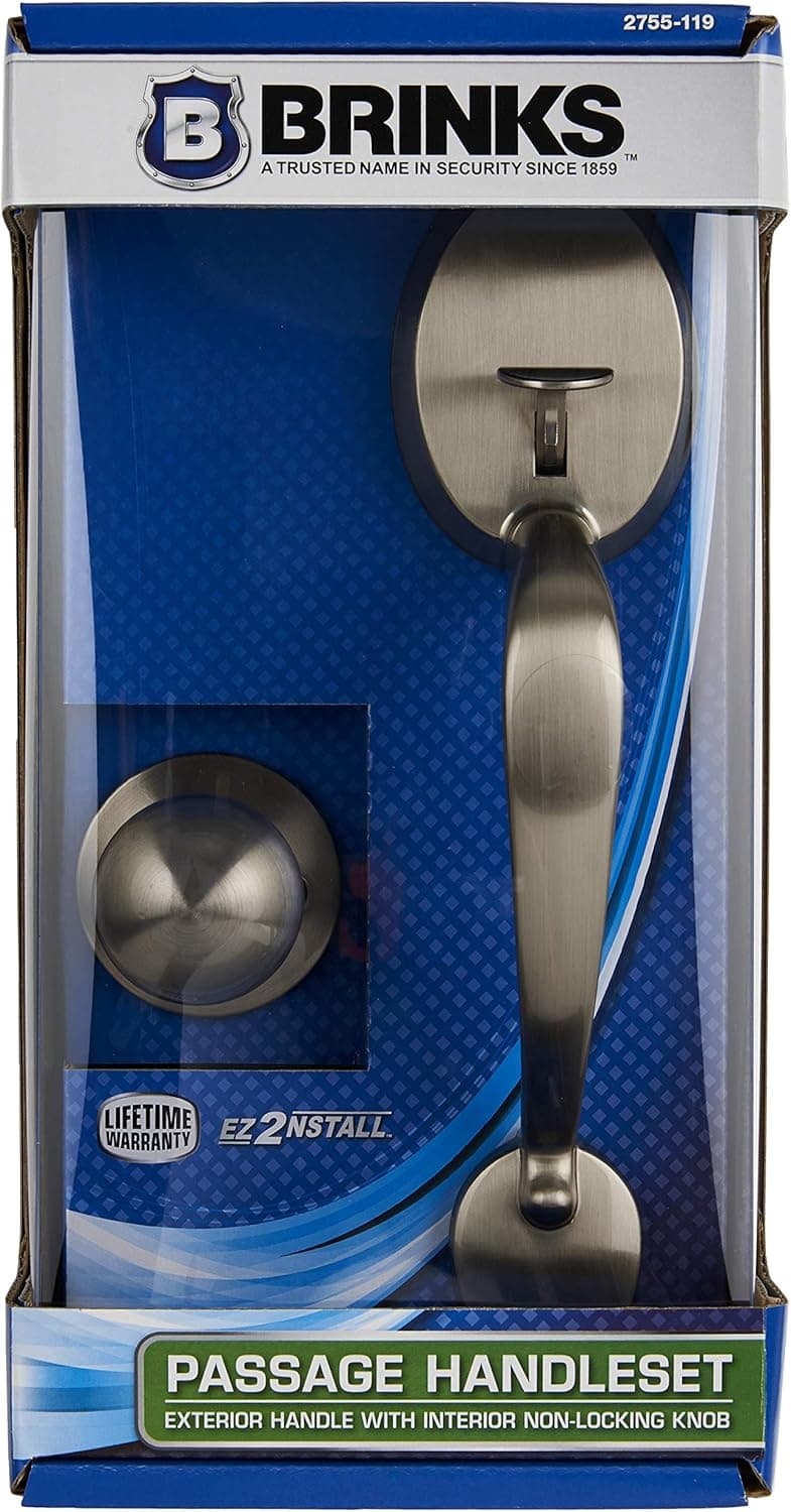 Brinks Passage Handleset - Exterior Handle with Interior Non-Locking Knob (Satin Nickle)