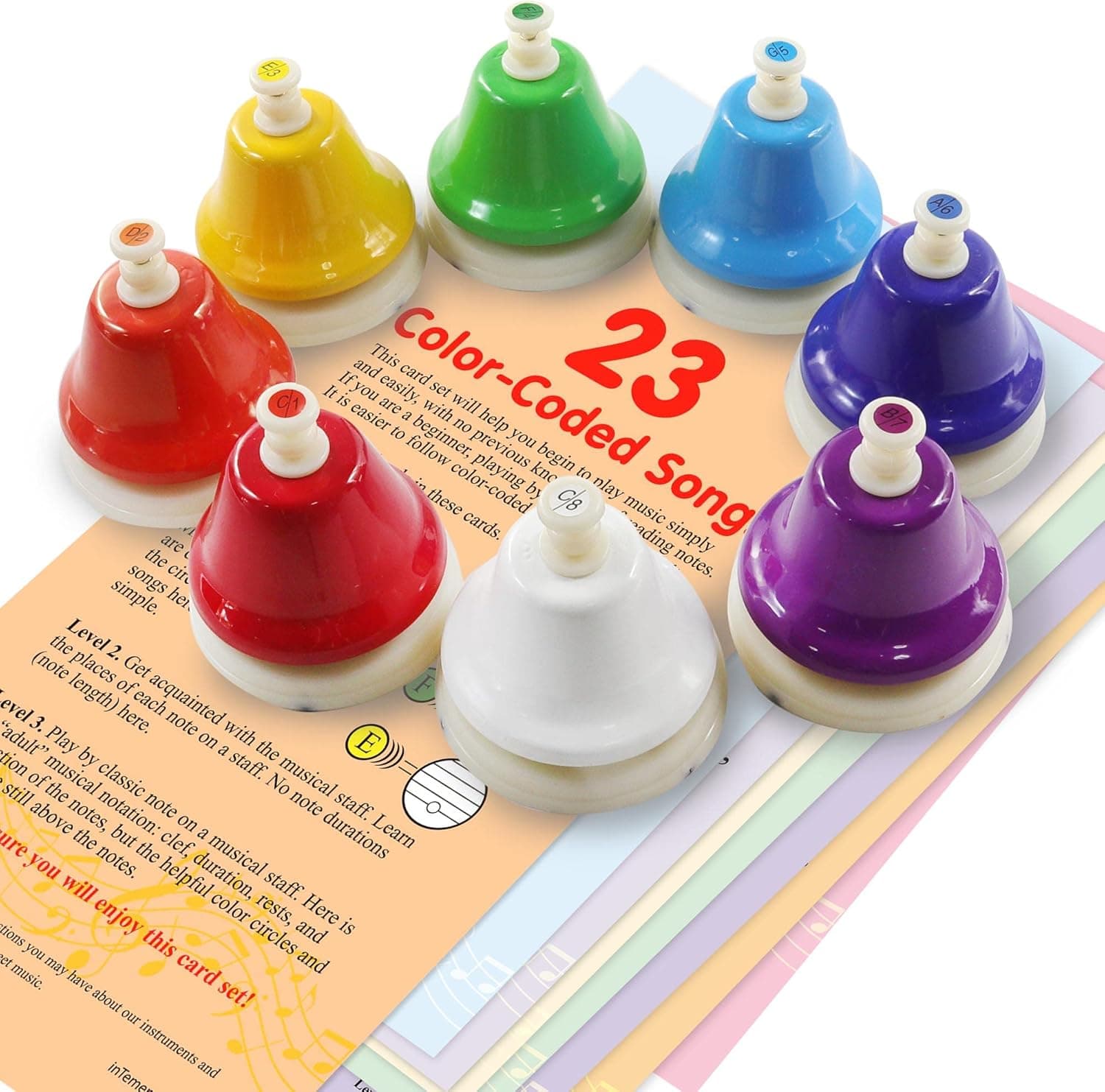 inTemenos Color Diatonic Bells - 8 Note Musical Bell Set - Desk Bells Percussion Toy