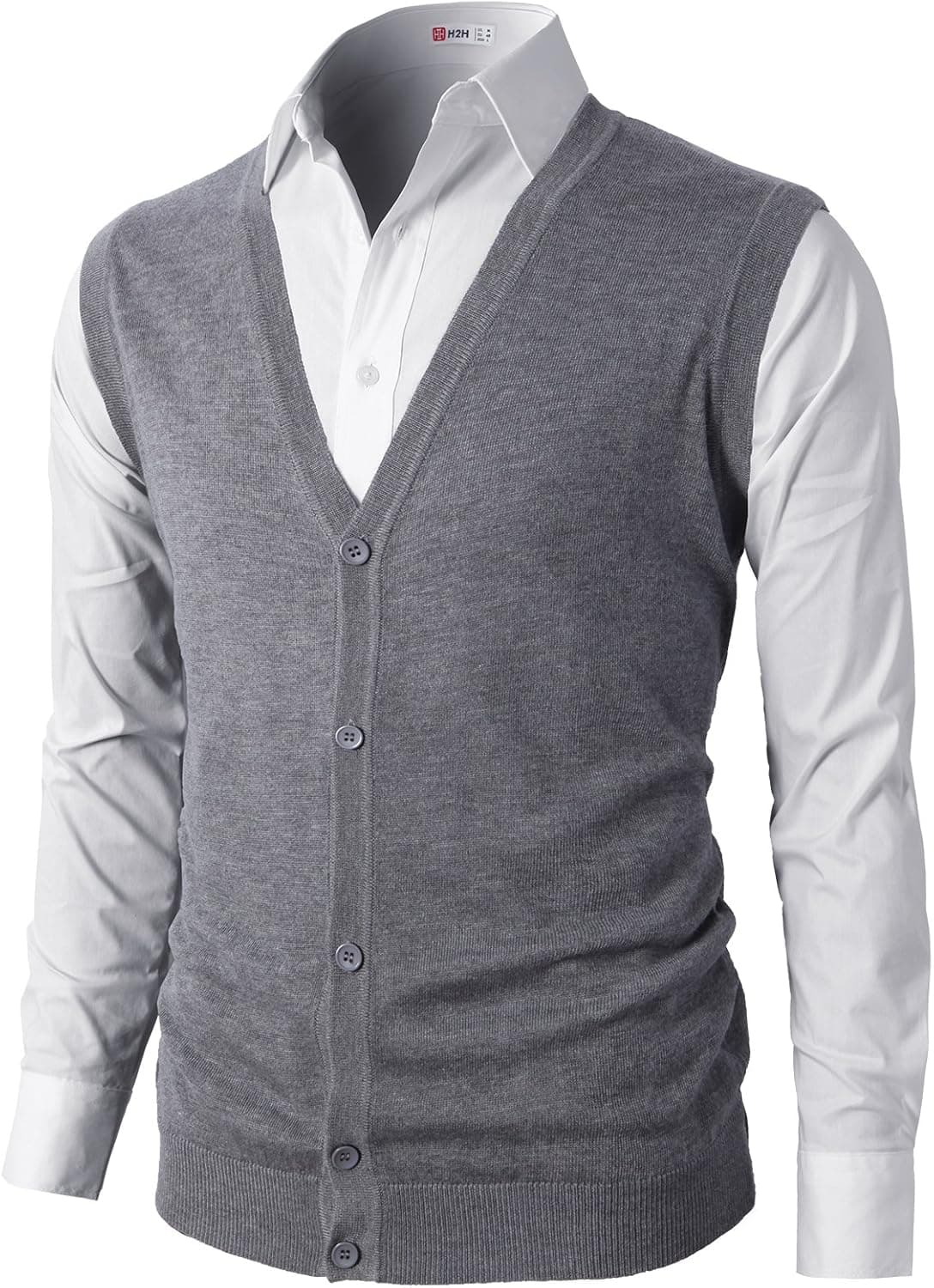 H2H Mens Casual Slim Fit Knitted V-Neck Button-Down Basic Designed Vests Gray US XL/Asia 2XL (CMOV038)