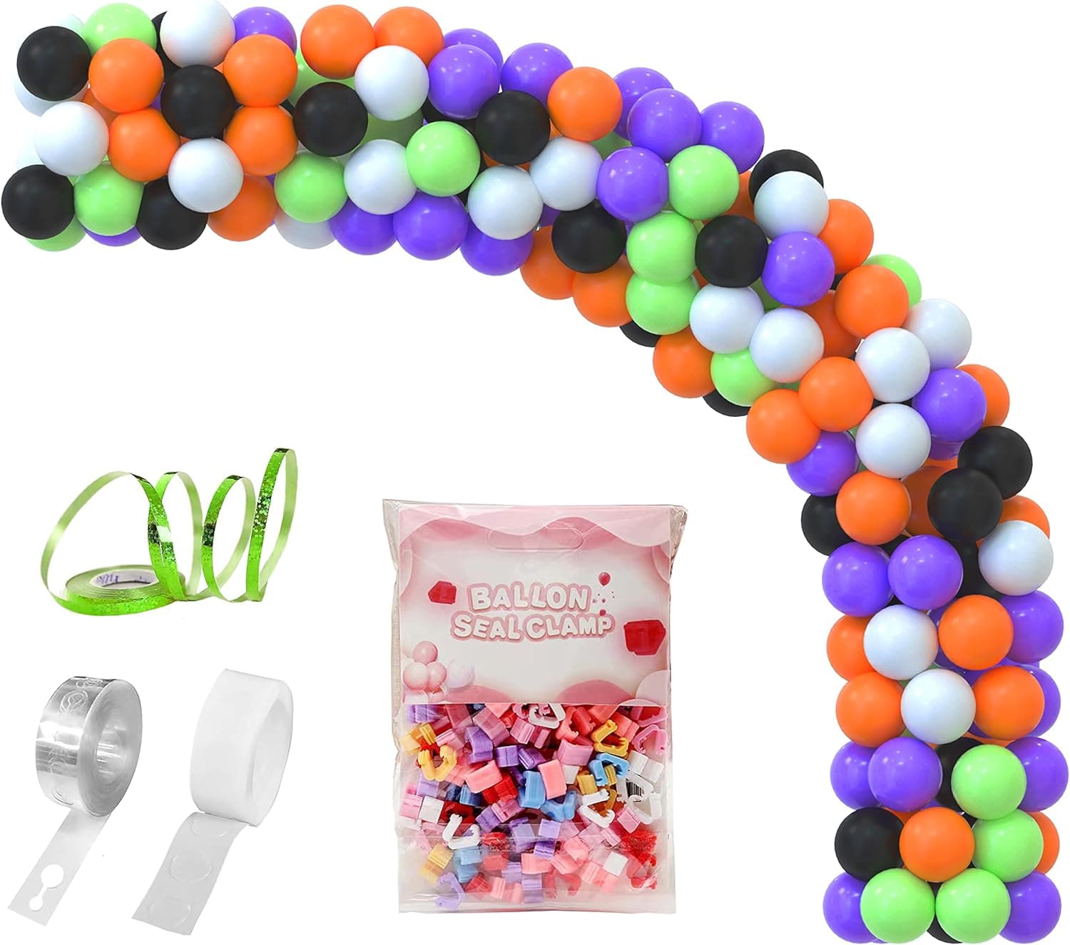 Halloween Party Decorations,100 pcs 12-inch Latex Balloons Comes with Seal Clamp and Ribbon,Strip Tape,Dot Glue for Hocus Pocus Party Supplies