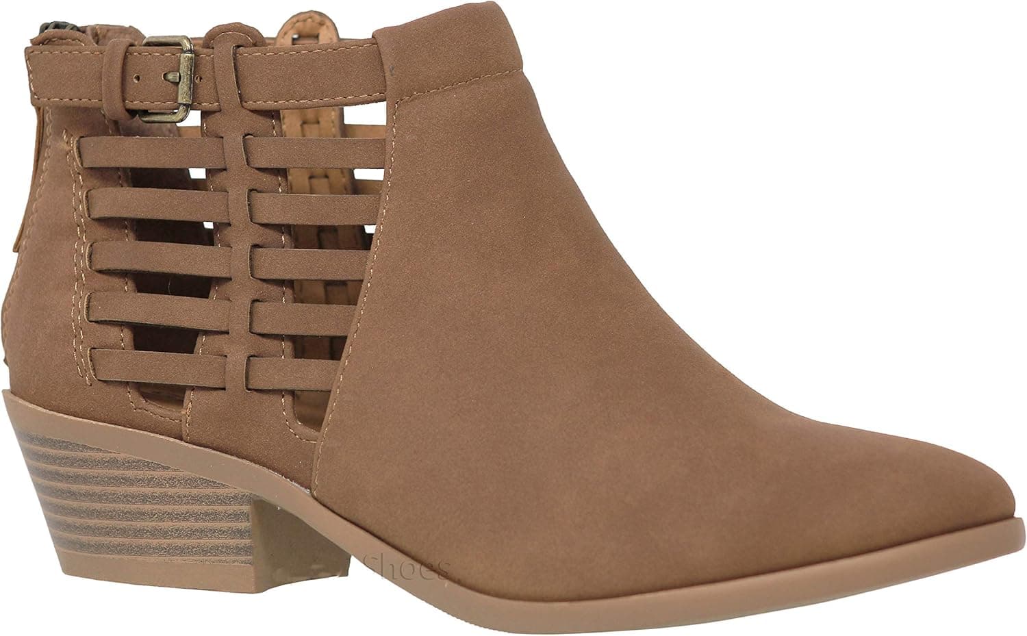 MVE Shoes Women's Triangle Cutout Side Chuncky Heel Bootie, Primrose