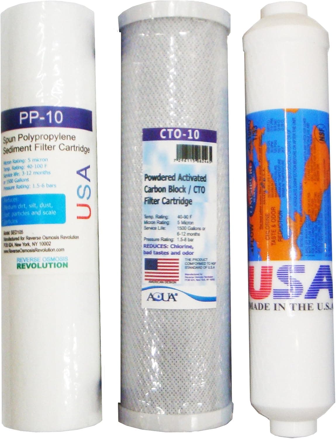 Reverse Osmosis Revolution Replacement Filter Set for 3 Stage Black Series 3 Stage Water Purifier