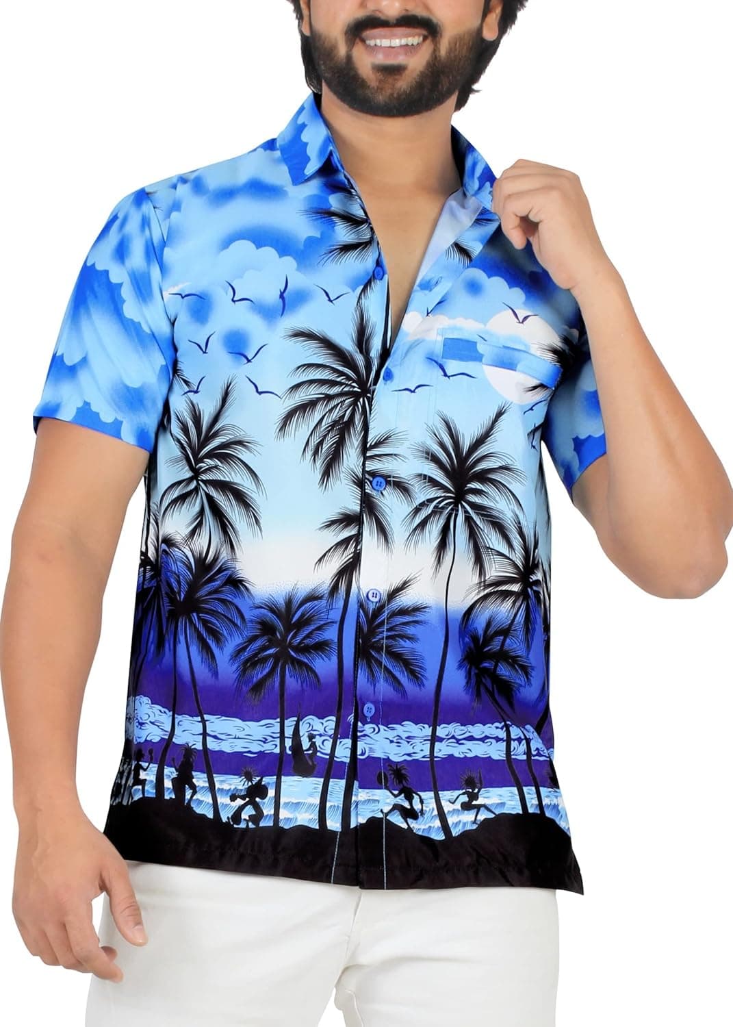 LA LEELA Men's Holiday Tropical Party Aloha Shirts Short Sleeve Button Down Beach Hawaiian Shirt for Men