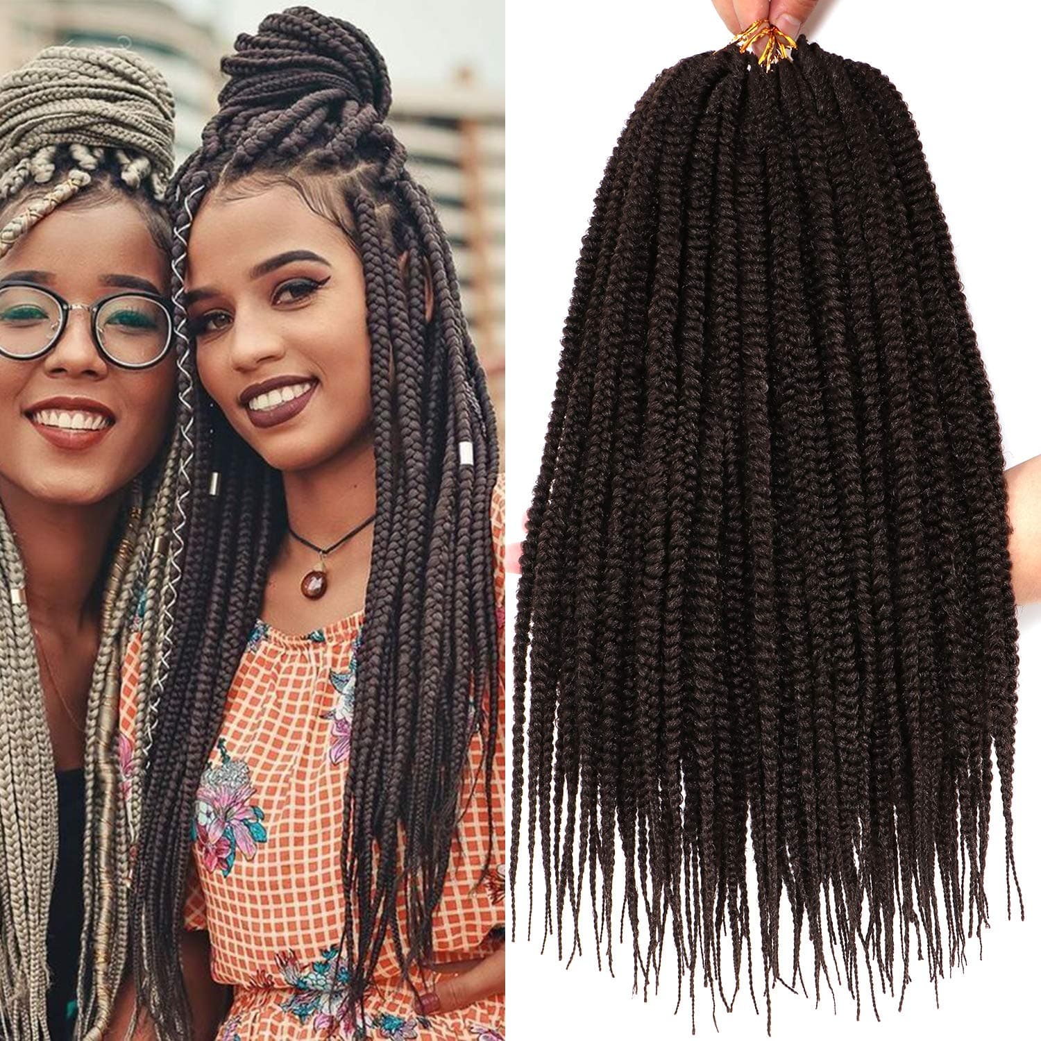 7 Packs 18 Inch Box Braids Crochet Braids Hair Extensions Synthetic Braiding hair 3X Box Braid Crochet Hair (18 Inch, Light Brown)