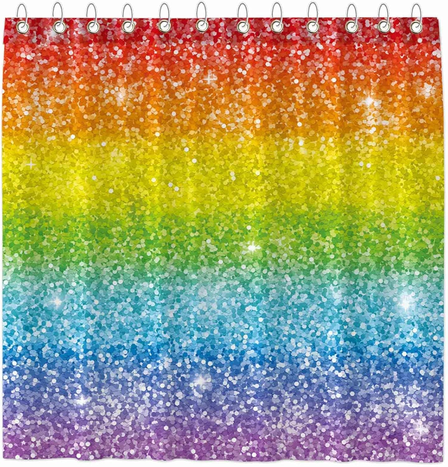 Funnytree Rainbow Abstract Shower Curtain LGBT Pride Bathroom Background Shiny Sparkle Shimmer (no Glitter) Decor Home Bathtubs Set with 12 Hooks Easy Care Washable Soft Fabric 72"x72"