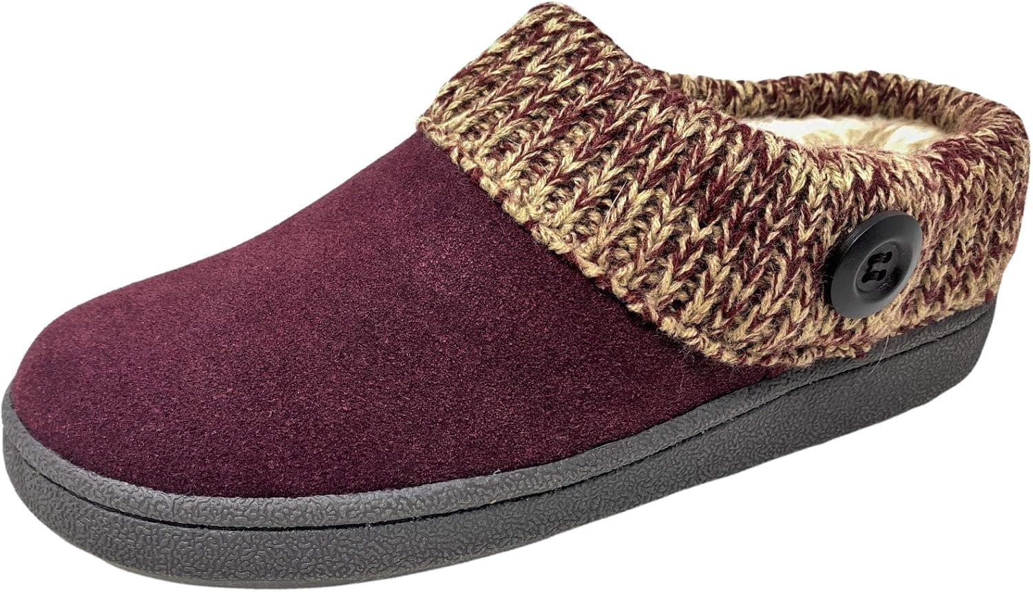Clarks Womens Slipper Suede Leather Knitted Collar Clog Slippers - Plush Faux Fur Lining