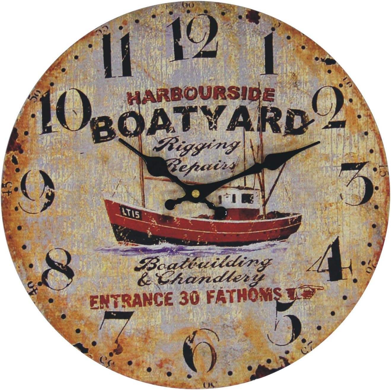 JustNile Rustic Country-Style Round Wall Clock - 13" Boatyard